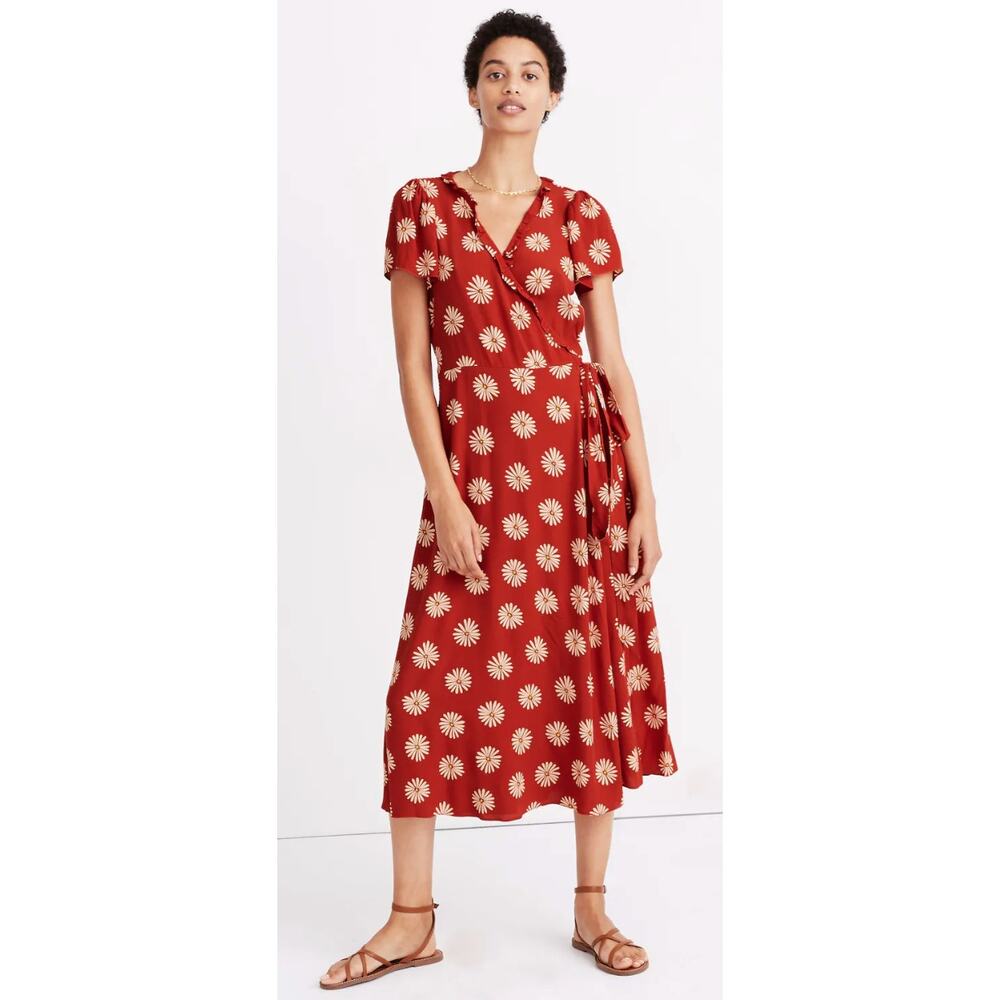 Madewell Ruffle-Edge Wrap Midi Dress in Daisy Daydream